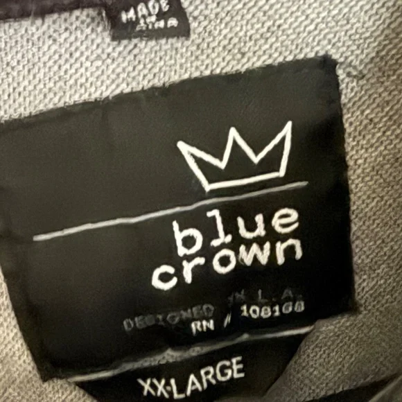 2X Blue Crown Acid Wash Denim Jacket 2XL Hooded Grey Skater Tillys - Picture 10 of 10